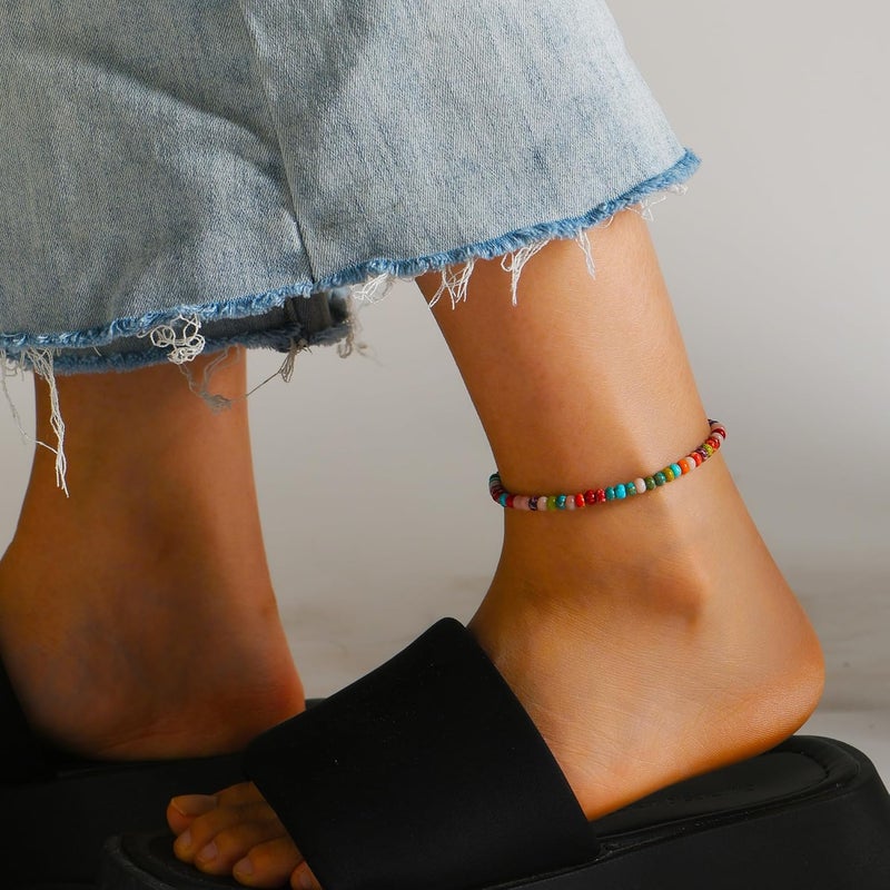 Wremily Natural Stone Beaded Anklets Bracelets for Women Handmade Beaded Anklet Bracelet Waterproof Boho Beads Ankle Bracelet Adjustable Summer Jewelry - Image 4